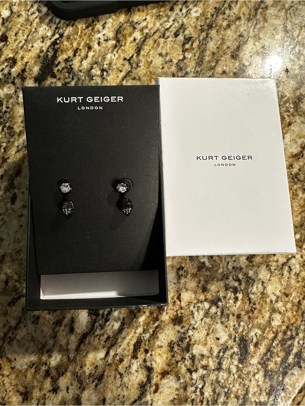 Kurt Geiger Black and Silver Crystal Drop Earrings